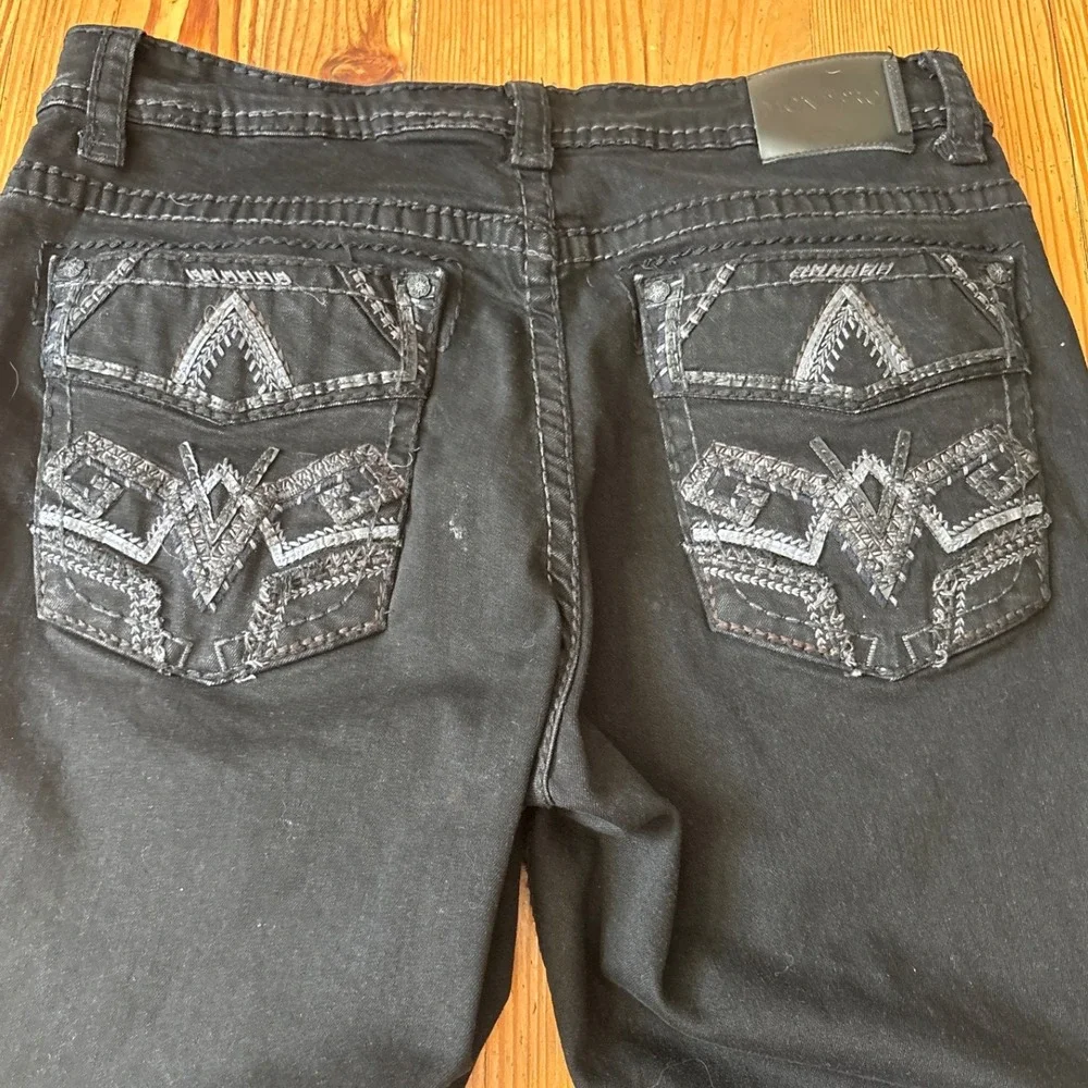 Montero Jeans Mens Black Embroidered Pocket‎ Straight Leg Denim SIZE 38/30